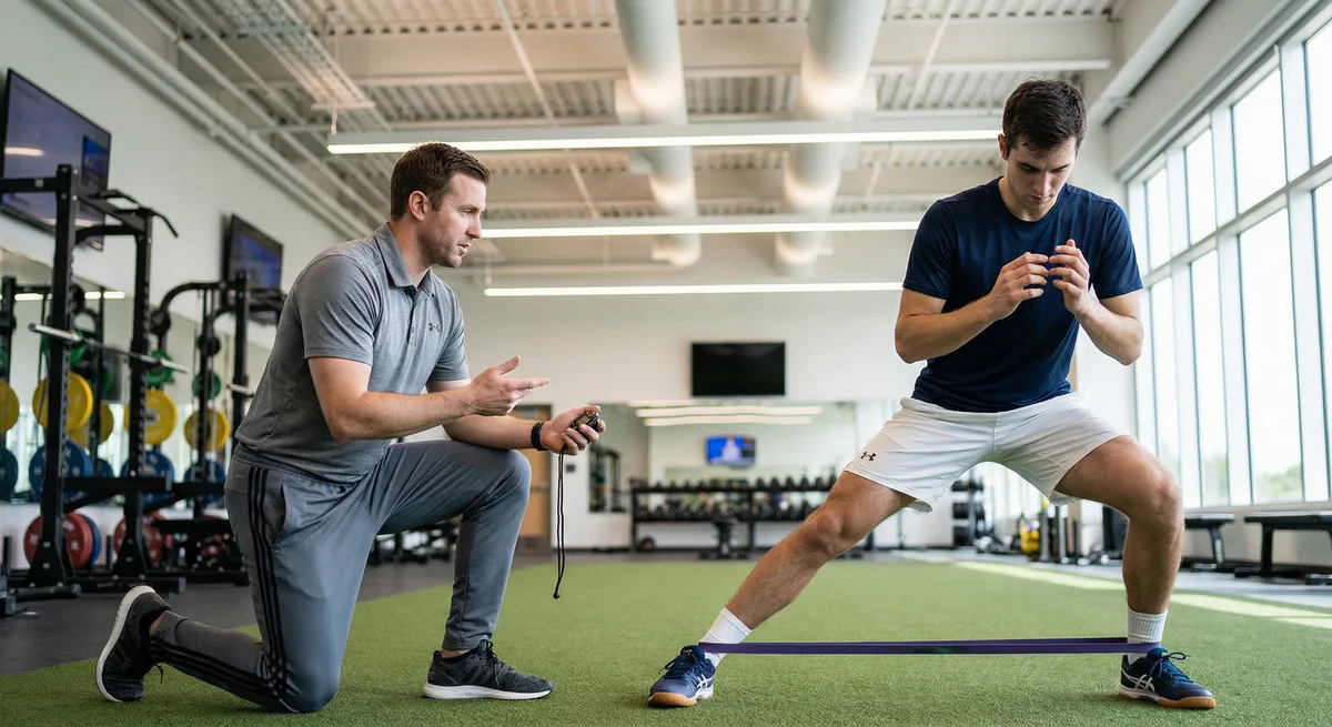 A squash player performing strength and endurance exercises at the gym